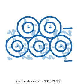 vector de icono de esbozo de pila de tronco de árbol. Señal de pila del tronco del árbol de la línea del doodle azul dibujada a mano. ilustración de símbolo aislado
