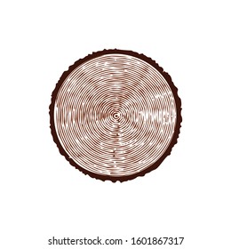 Tree trunk with rings. Annual tree growth rings. vector illustration isolated on white background.