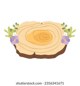 Tree trunk rings cut isolated close up vector cartoon illustration set, brown colorful wooden stump slice.