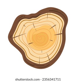 Anillos de tronco de árbol cortados aislados cerca del conjunto de ilustraciones de dibujos vectoriales, rodaja de madera marrón colorida.