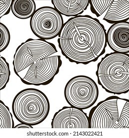 Tree trunk seamless vector pattern, wooden repeat background. Saw cut tree trunk background.