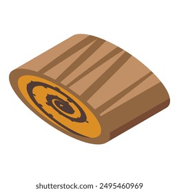 Tree trunk showing growth rings with bark on white background isometric illustration