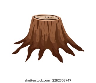 Tree trunk stump in flat style on white background vector illustration