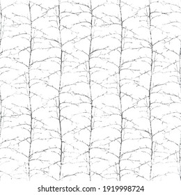 tree trunks with branches on a white background, vector seamless natural black and white pattern, for printing on fabric or paper