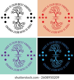 tree tshirt design vector download, Trees in both sides with roots ando written in middle and beautiful around it