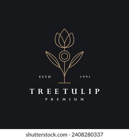  Tree tulip logo vector icon illustration hipster vintage retro