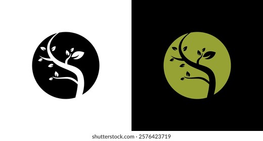 Tree twig branch circle leaf icon logo green vector design