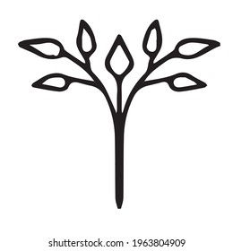 tree. twig. plants. leaves. doodle. outline, black and white. design element. vector eps 10