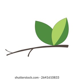 tree twig with two leaves logo; twi overlapping leaves on a twig; small branch with greeny leaves