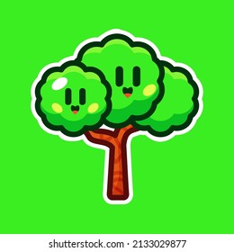 Tree Twin Sticker Cute cartoon with funny kawaii faces.