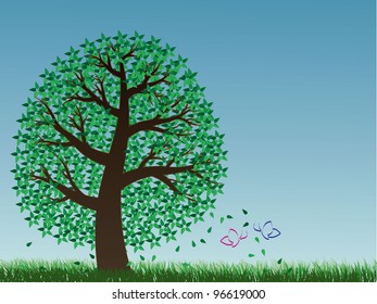 Tree and two butterflies