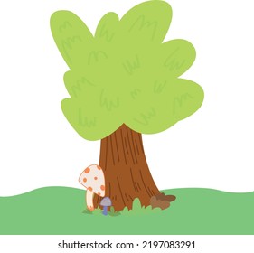tree and two small mushrooms on green ground