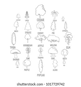 Tree types icons set. Outline illustration of 25 tree types vector icons for web