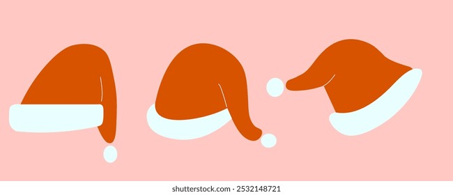 tree types new year Santa's red hats set. Element for decoration design mail posts postcards poster print invitation collages