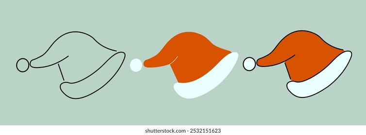 tree types new year Santa's red hats set. Element for decoration design mail posts postcards poster print invitation collages