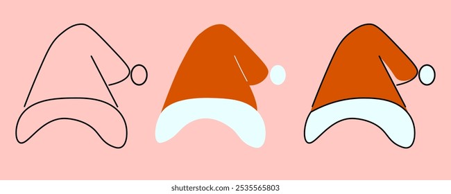 tree types new year Santa's red hats set. Element for decoration design mail posts postcards poster print invitation collages