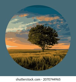 tree under sunrise in wide landscape