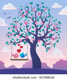 Árbol con tema de aves de San Valentín 2 - ilustración vectorial eps10.