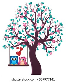 Tree with Valentine owls theme 1 - eps10 vector illustration.