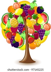 Tree with a variety of fruits, vector