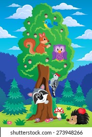 Tree with various animals theme 2 - eps10 vector illustration.