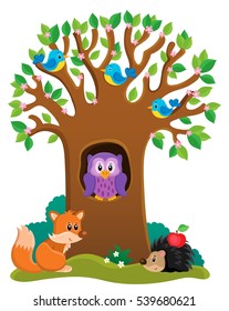 Tree with various animals theme 3 - eps10 vector illustration.