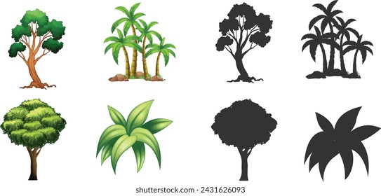 tree vector art  in green and black colour 