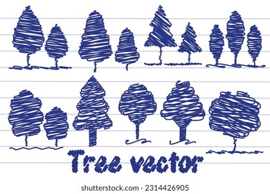 tree vector with blue pen on a white background