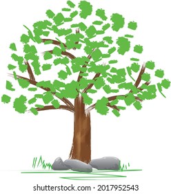 Tree vector brush art white background