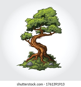 Tree Vector Cartoon Illustration. Green tree or Eco nature concept illustration. 