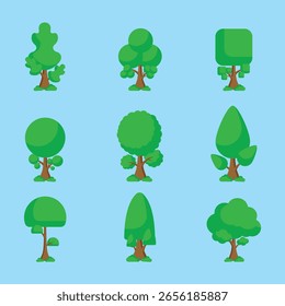 Pacote de Coleção Minimalista de Desenho Animado de Vetor de Árvore 
