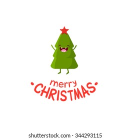 Tarjeta navideña de Tree Vector. Feliz Navidad y Feliz Año Nuevo