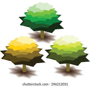 Tree vector created from stacked of 8 point star hexagon in 3 season mood (spring, autumn,summer)