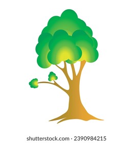 tree vector design with green yellow gradient colors on the leaves and brown on the trunk
