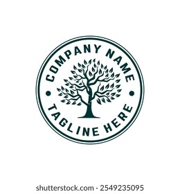  Diseño de Vector de árbol, árbol de roble vintage, logo de árbol de círculo, árbol de la vida, logotipo de Vector, ilustración, insignia