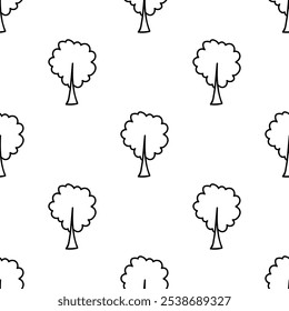 Tree vector doodle seamless pattern on white background