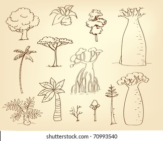 tree vector drawing set