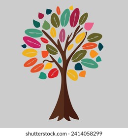 tree vector elegant custom colorful with vibrant leaves hanging branches illustration svg