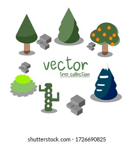 Tree vector flat. Collection of tree. Set of cartoon trees on White background.