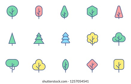 Tree Vector Flat Line Icons Set. Forest, Park and Garden Trees Collection. Coniferous And Deciduous Trees. Editable Stroke. 48x48 Pixel Perfect.