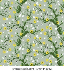 tree vector flowers floral pattern on green