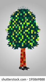 Tree vector icon isolated. Digital mosaic illustration. Symbol of abstract tree.