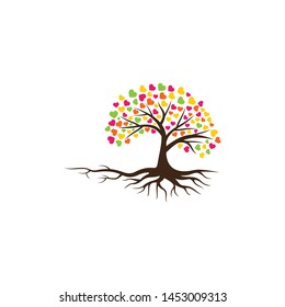 Tree vector icon. logo design elements. Hearts for leaves.