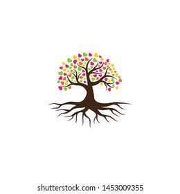 Tree vector icon. logo design elements. Colorful hearts for leaves.