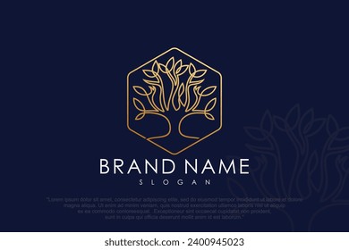 Tree vector icon logo design . Nature tree with thin lines . Vector illustration