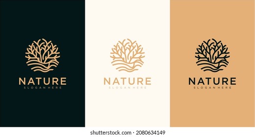 Tree vector icon. Nature trees vector illustration logo design with business card