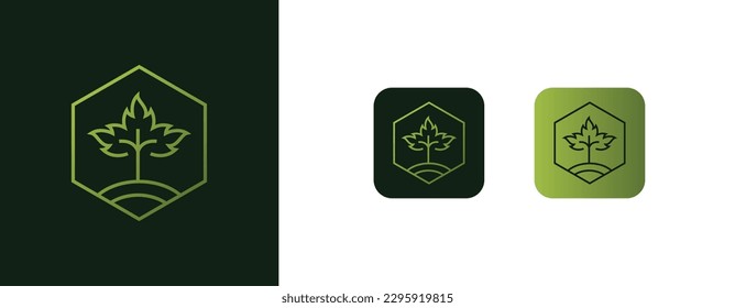 Tree vector icon. Nature trees vector illustration logo design. hexagon tree logo icon template design. Vector illustration. Abstract emblem, design concept, logo, logotype