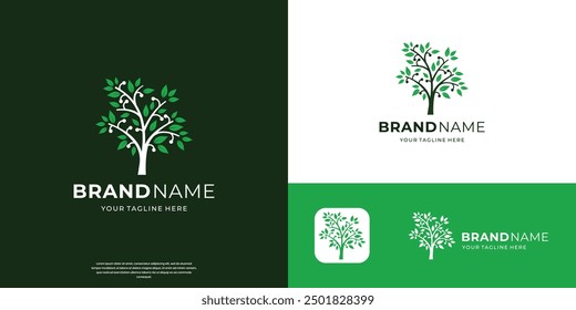 Baum-Vektorsymbol. Naturbäume, Vektorgrafik-Logo-Design mit grüner Farbe Marke.