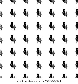 Tree vector icon seamless pattern, tiling ornament on white.