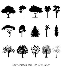 Tree vector icon set. forest illustration symbol. Garden symbol or logo.